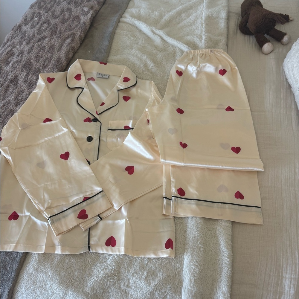 Satin White and Red Heart Pajama Set